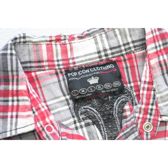 Pop Icon Western Pearl Snaps Shirt Casual Plaid Long Sleeve Mens Size Small - Picture 6 of 7